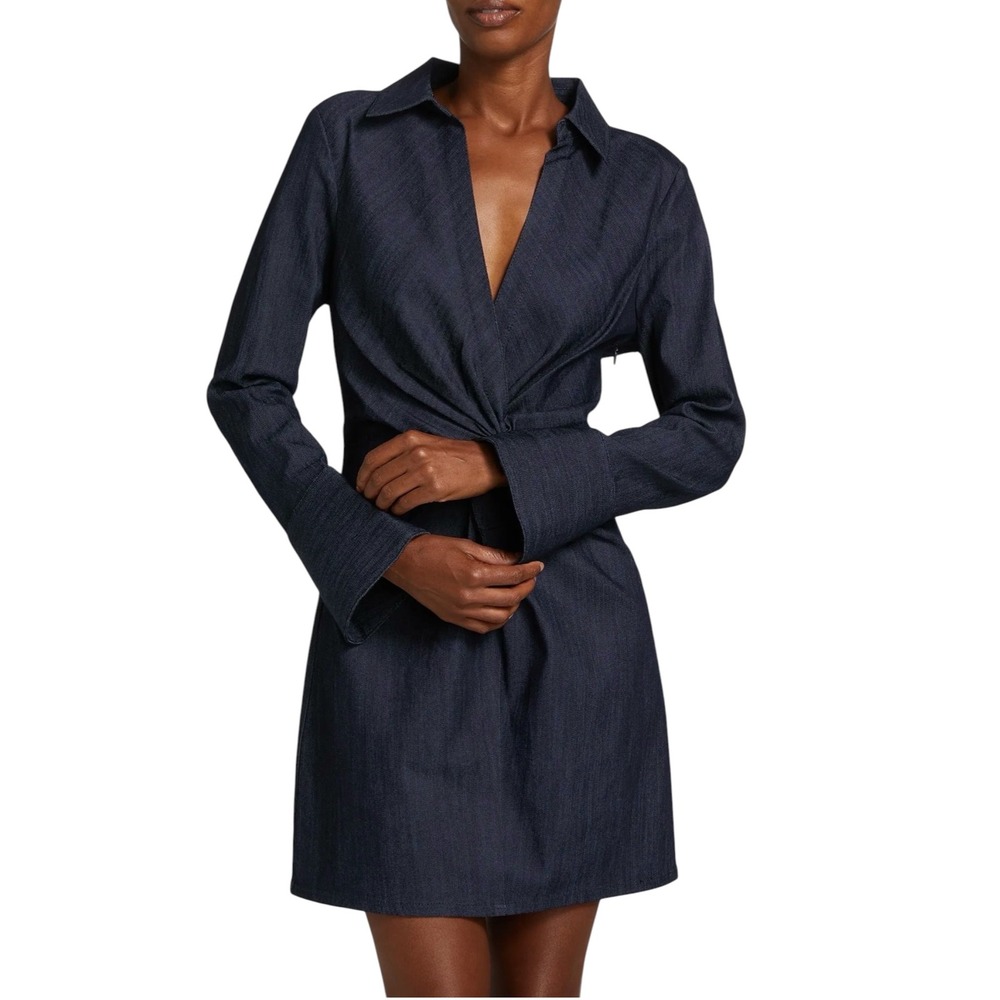 NEW CINQ À SEPT McKenna Twist-Front Denim Minidress Indigo Size 6 NWT - Picture 2 of 9